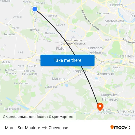 Mareil-Sur-Mauldre to Chevreuse map