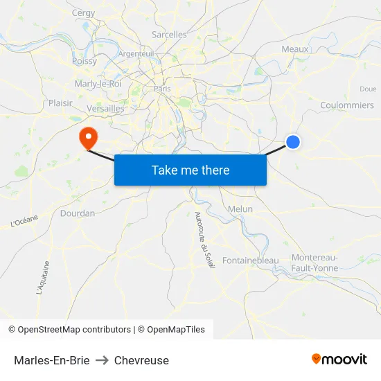 Marles-En-Brie to Chevreuse map