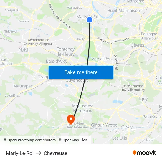 Marly-Le-Roi to Chevreuse map