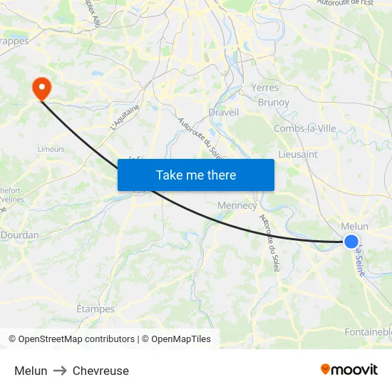 Melun to Chevreuse map
