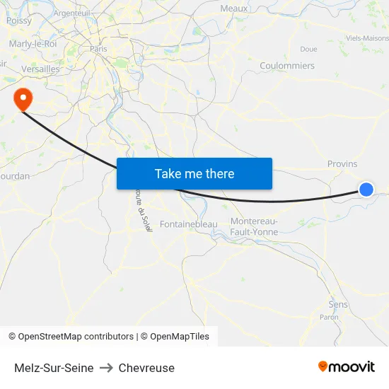 Melz-Sur-Seine to Chevreuse map