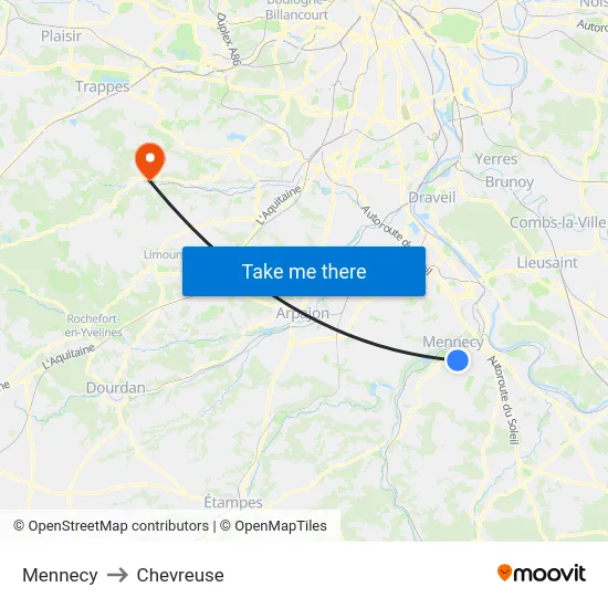 Mennecy to Chevreuse map
