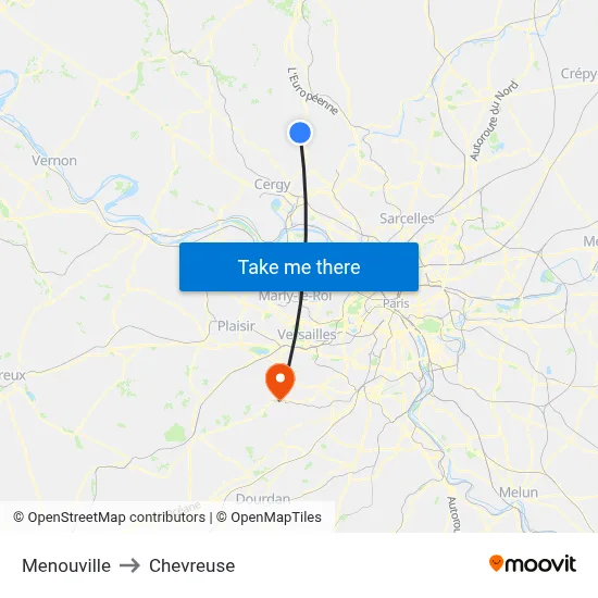 Menouville to Chevreuse map