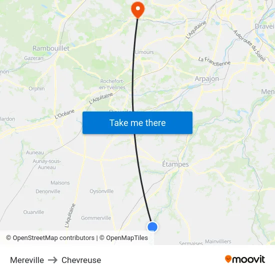 Mereville to Chevreuse map