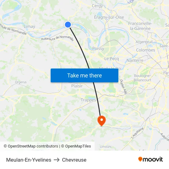 Meulan-En-Yvelines to Chevreuse map