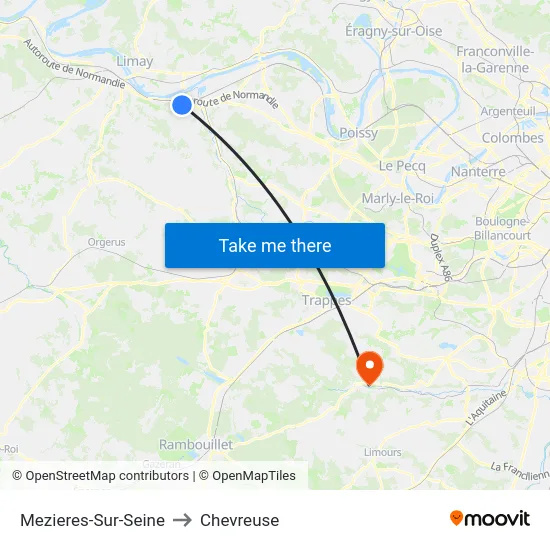 Mezieres-Sur-Seine to Chevreuse map