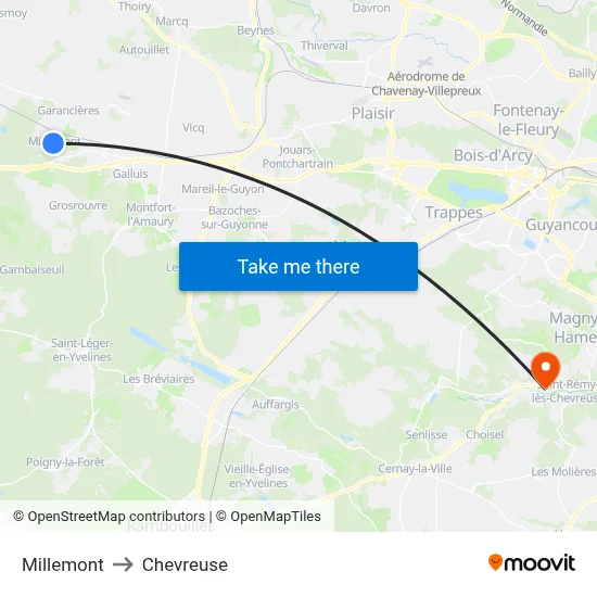 Millemont to Chevreuse map
