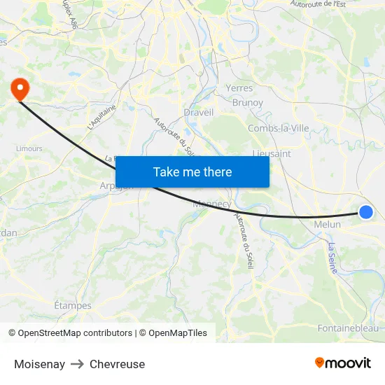 Moisenay to Chevreuse map