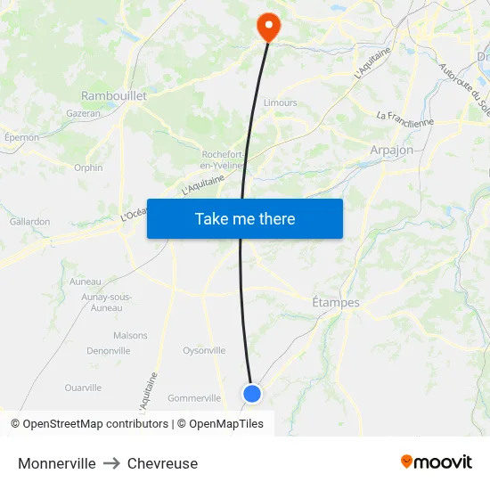 Monnerville to Chevreuse map