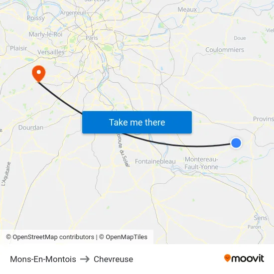 Mons-En-Montois to Chevreuse map