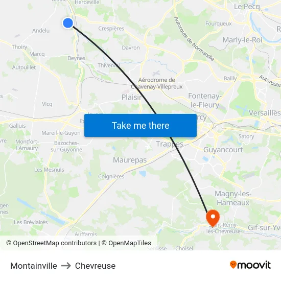 Montainville to Chevreuse map
