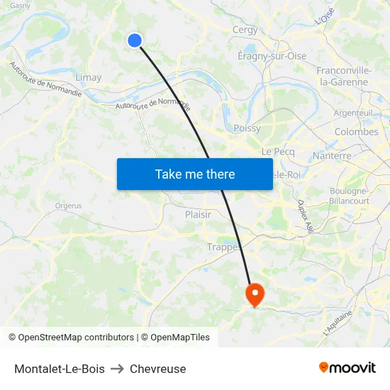 Montalet-Le-Bois to Chevreuse map