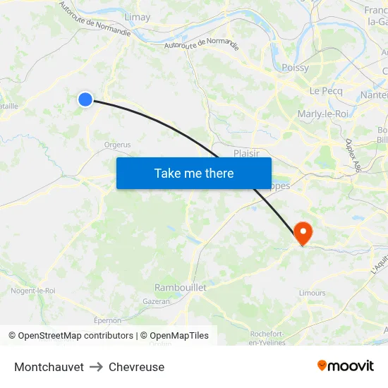 Montchauvet to Chevreuse map