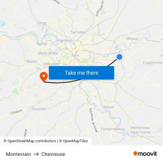 Montevrain to Chevreuse map