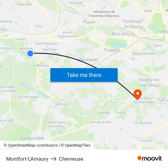 Montfort-L'Amaury to Chevreuse map