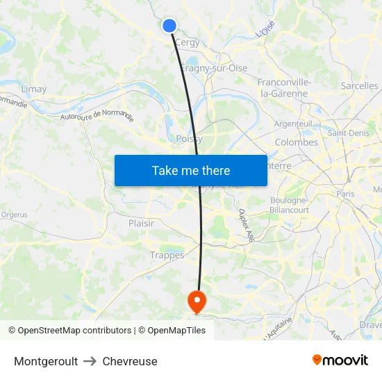 Montgeroult to Chevreuse map
