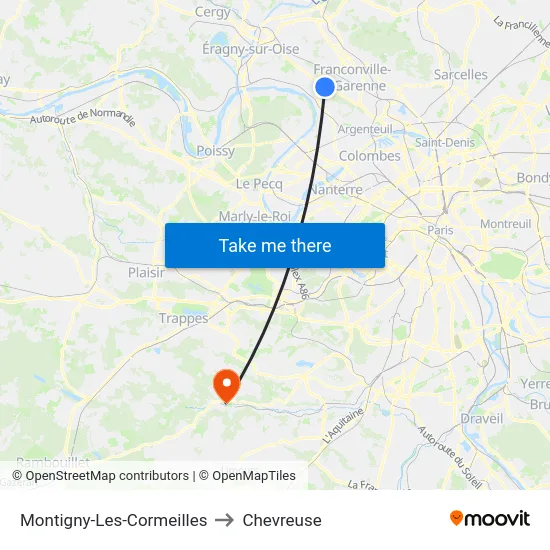 Montigny-Les-Cormeilles to Chevreuse map