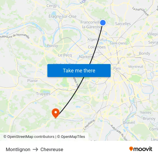 Montlignon to Chevreuse map
