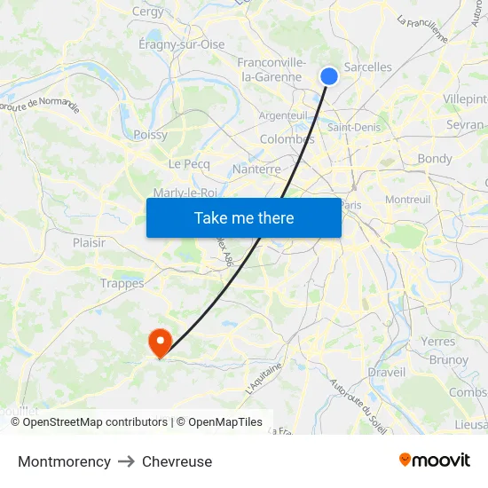 Montmorency to Chevreuse map