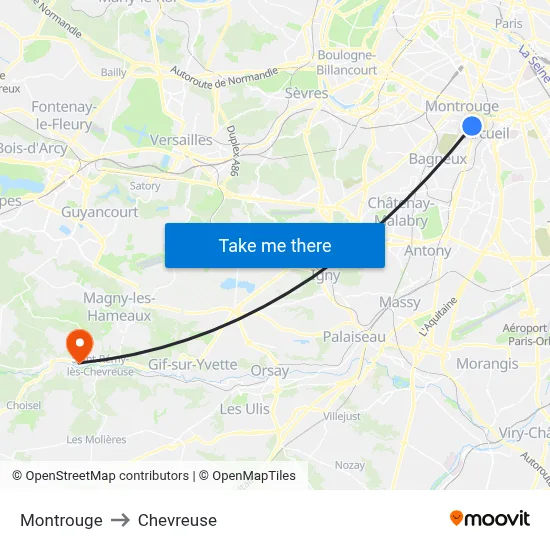 Montrouge to Chevreuse map