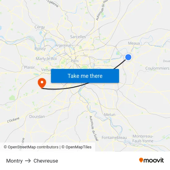 Montry to Chevreuse map
