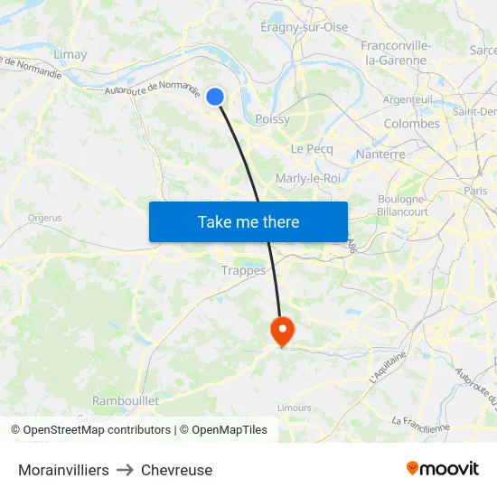 Morainvilliers to Chevreuse map