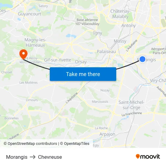 Morangis to Chevreuse map