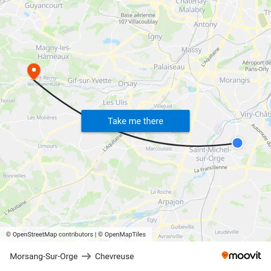 Morsang-Sur-Orge to Chevreuse map