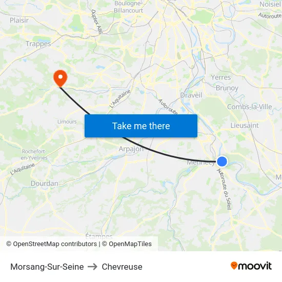 Morsang-Sur-Seine to Chevreuse map