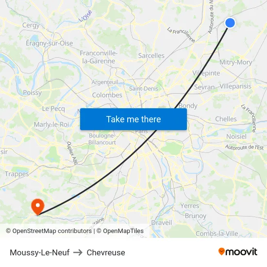 Moussy-Le-Neuf to Chevreuse map