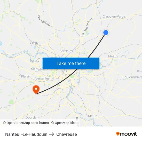 Nanteuil-Le-Haudouin to Chevreuse map