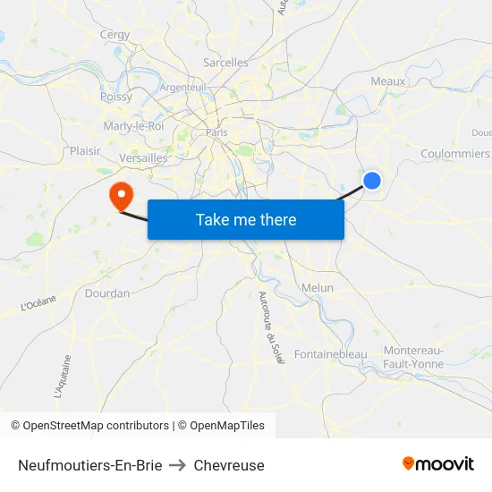 Neufmoutiers-En-Brie to Chevreuse map