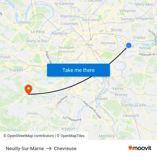 Neuilly-Sur-Marne to Chevreuse map