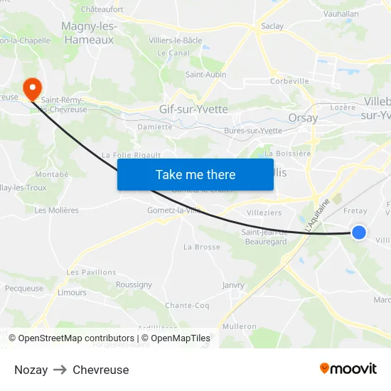 Nozay to Chevreuse map