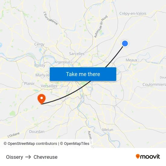 Oissery to Chevreuse map