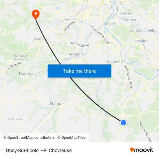 Oncy-Sur-Ecole to Chevreuse map