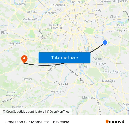 Ormesson-Sur-Marne to Chevreuse map