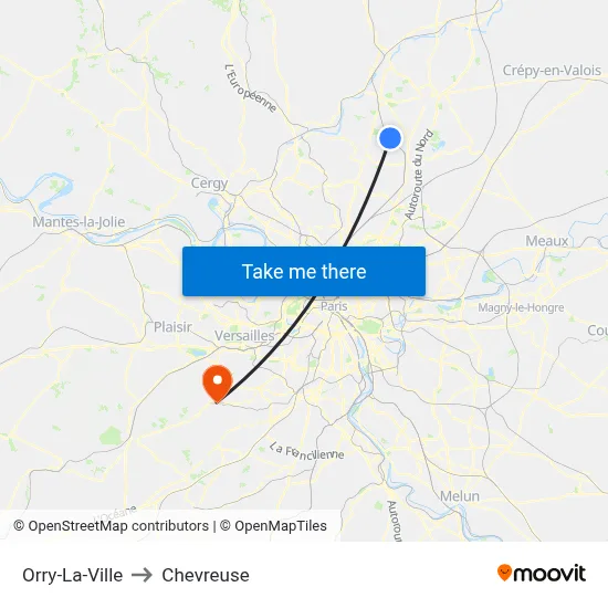 Orry-La-Ville to Chevreuse map