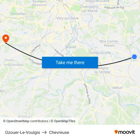 Ozouer-Le-Voulgis to Chevreuse map