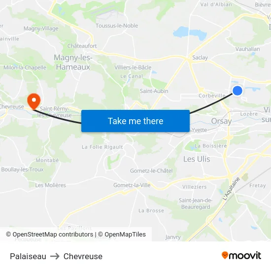 Palaiseau to Chevreuse map