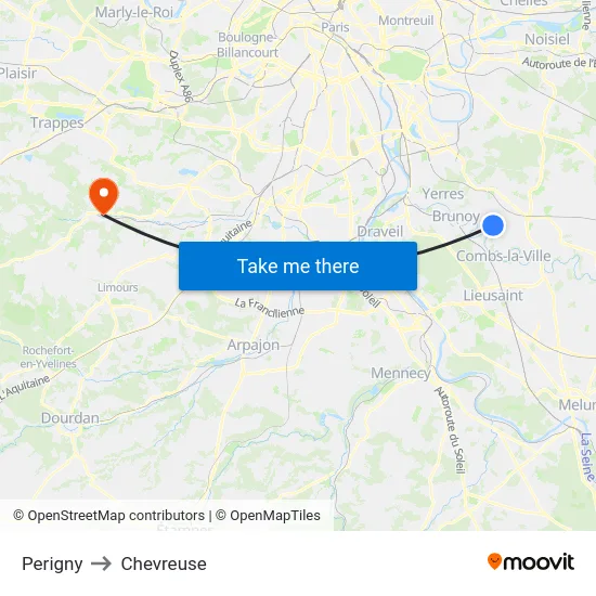 Perigny to Chevreuse map