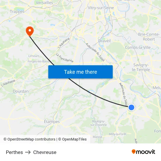 Perthes to Chevreuse map