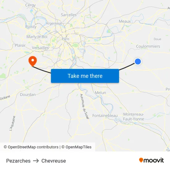 Pezarches to Chevreuse map