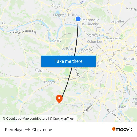 Pierrelaye to Chevreuse map