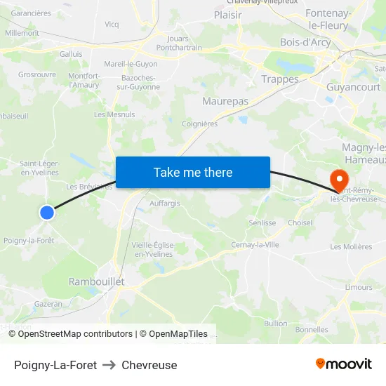 Poigny-La-Foret to Chevreuse map