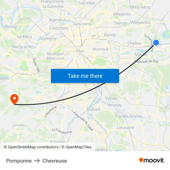 Pomponne to Chevreuse map