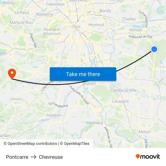 Pontcarre to Chevreuse map