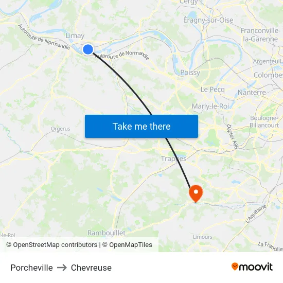 Porcheville to Chevreuse map