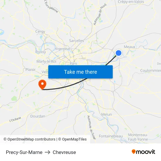 Precy-Sur-Marne to Chevreuse map