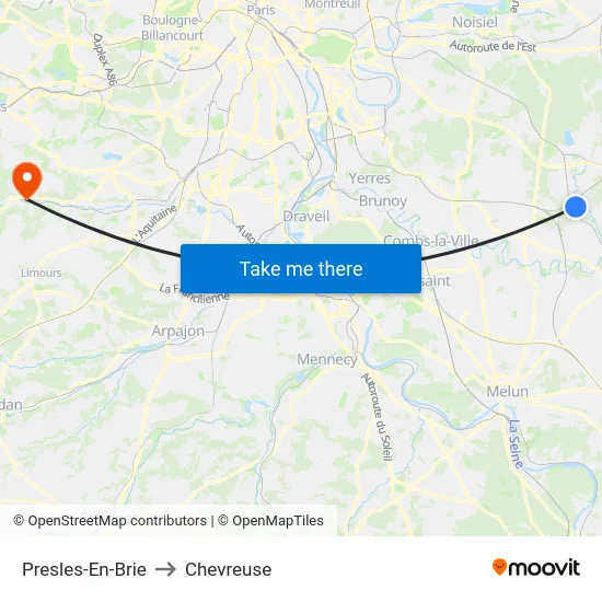 Presles-En-Brie to Chevreuse map
